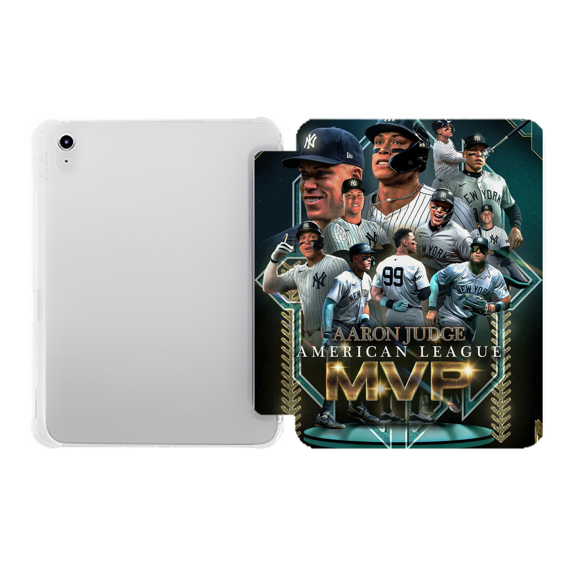Aaron Judge MVP Premium Tri-Fold PU Leather & Silicone IPad Case With Pencil Slot – Fits 9.5,10.5,10.9 – Adjustable Stand, Slim, Protective